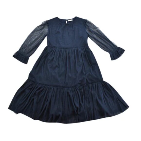 J.Crew Crewcuts Girls Tulle Tiered Flounce Sleeve Navy Dress Size 10 - Picture 1 of 8